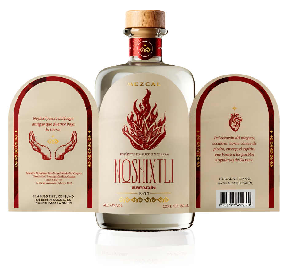botella con etiqueta desplegada